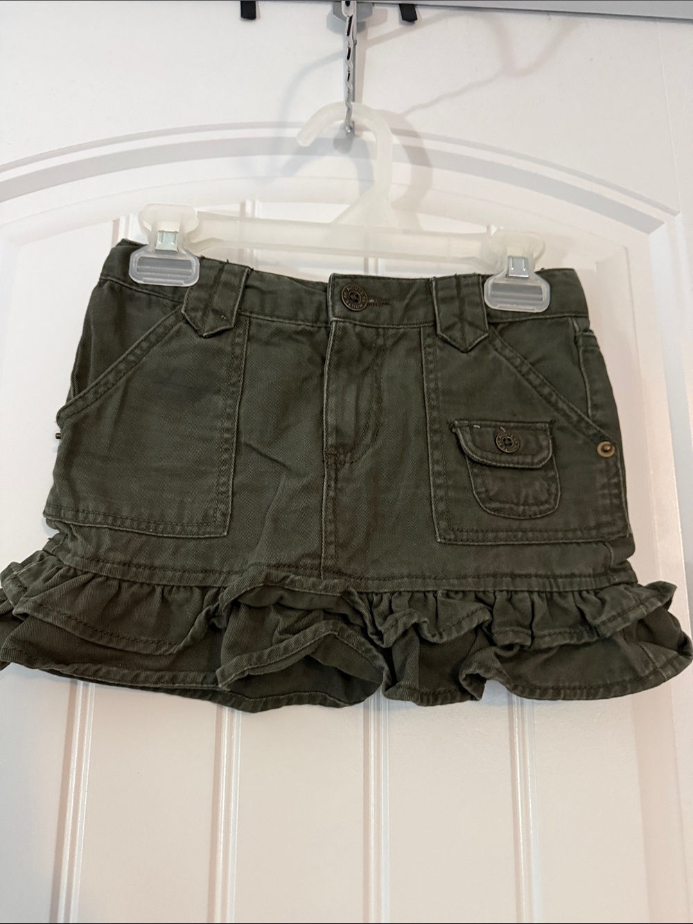 Gently worn Girls Olive Green Ruffle Hem Skirt